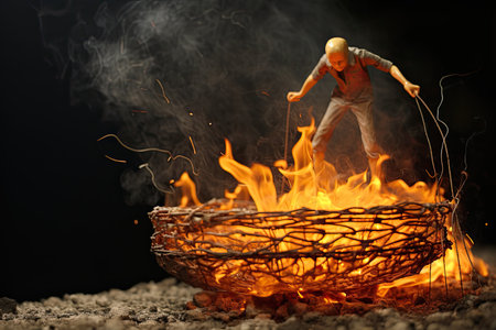 fire burns on the groundの素材
