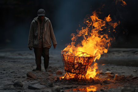 fire burns on the groundの素材