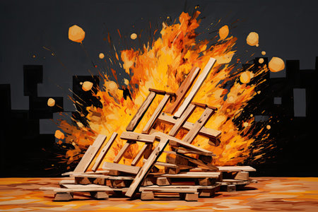 fire burns on the groundの素材