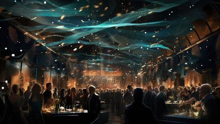 people toasting champagne with sparklers and lightsの素材