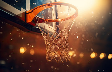 a basketball dunks through the hoopの素材