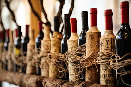 photo of bottles of wine lined upの素材