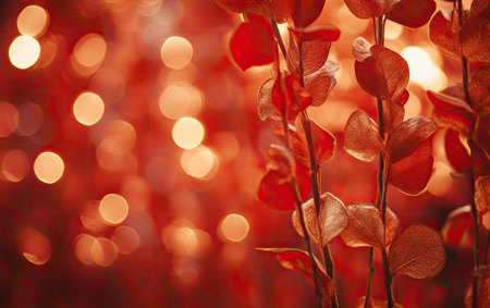 christmas foliage background image with golden lightsの素材