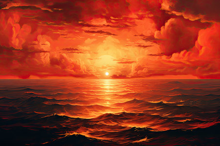 a sun rising over the sea with shadows and reflectionsの素材