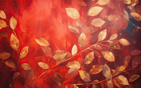 christmas foliage background image with golden lightsの素材