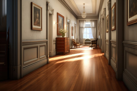 entrance area of traditional style home with angled stairsの素材