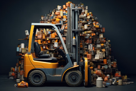 the forklift is yellow with trashの素材