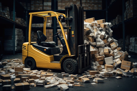 the forklift is yellow with trashの素材