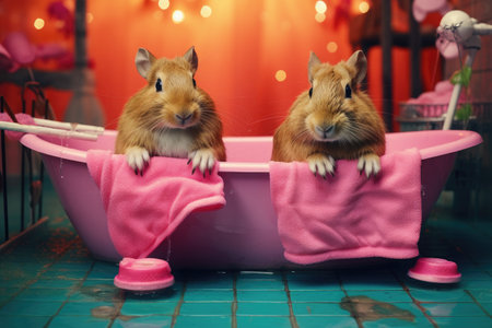 Hamsters in a pink bathtubの素材