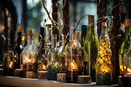 photo of bottles of wine lined upの素材
