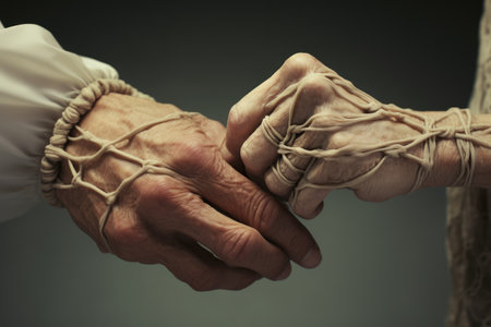 an older and a young holding handsの素材