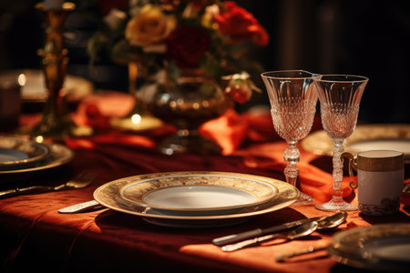 a table with a white napkin and silverwareの素材