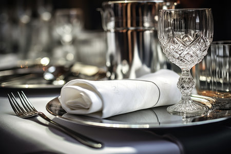 a table with a white napkin and silverwareの素材