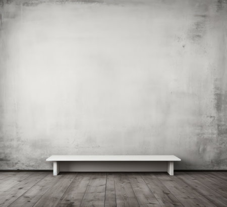 an empty room with white walls and wood floorの素材