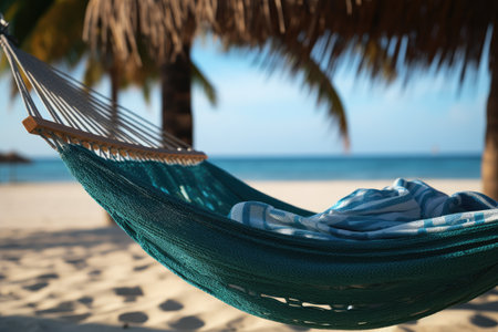 hammock on the beach with a white towelの素材