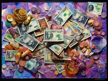 a pile of cash is laying next to euro currencyの素材