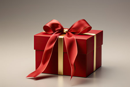 red gift box with gold ribbonの素材
