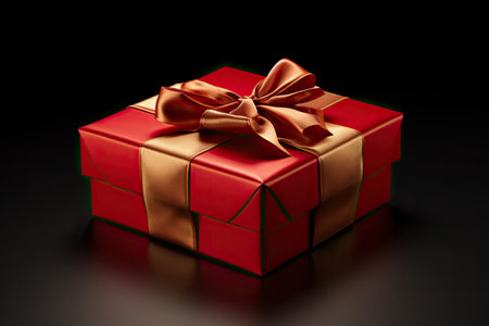 red gift box with gold ribbonの素材