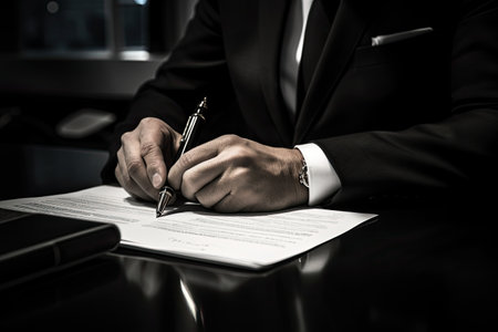 man in a suit and shirt signingの素材