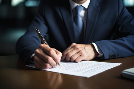 man in a suit and shirt signingの素材