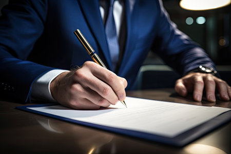 man in a suit and shirt signingの素材