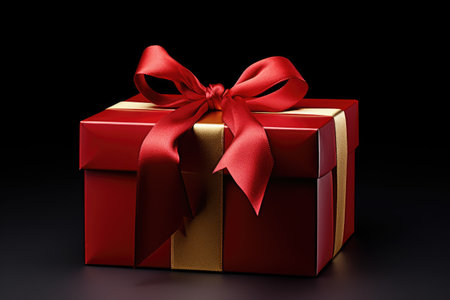 red gift box with gold ribbonの素材