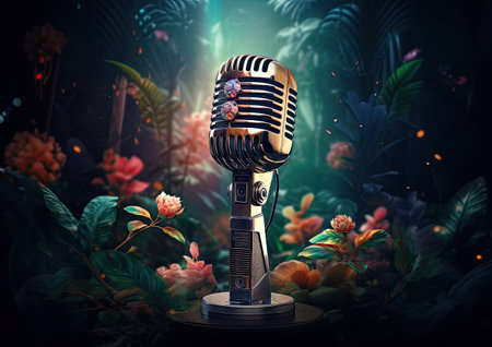 recording microphone with dj night in clubの素材