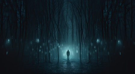 mysterious dark forest landscapeの素材
