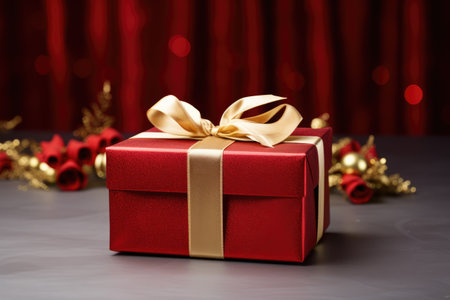 red gift box with gold ribbonの素材