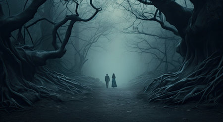 mysterious dark forest landscapeの素材