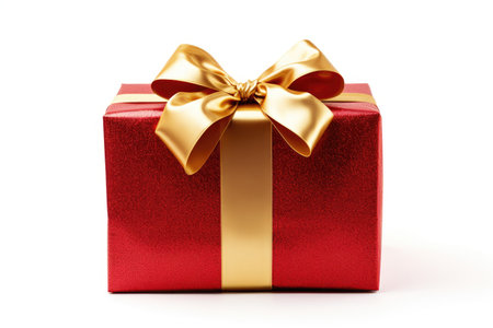 red gift box with gold ribbonの素材