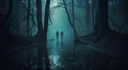 mysterious dark forest landscapeの素材