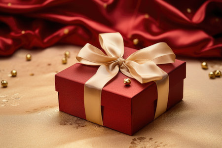 red gift box with gold ribbonの素材