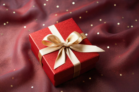 red gift box with gold ribbonの素材