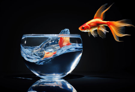 goldfish jumps into empty glassの素材