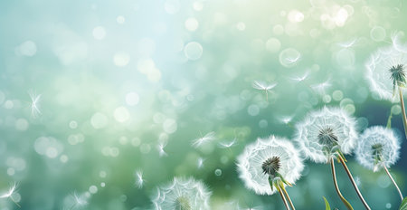 dandelion grasses on a green backgroundの素材