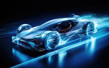future concept of electric car driving imageの素材