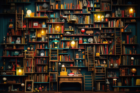 library is filled with books on several wallsの素材