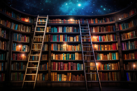 library is filled with books on several wallsの素材