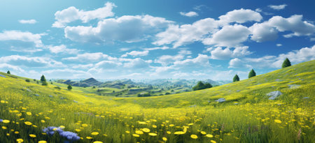 beautiful sunny day in a meadow full of wildflowersの素材