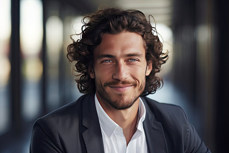 man smiling in office stock photoの素材