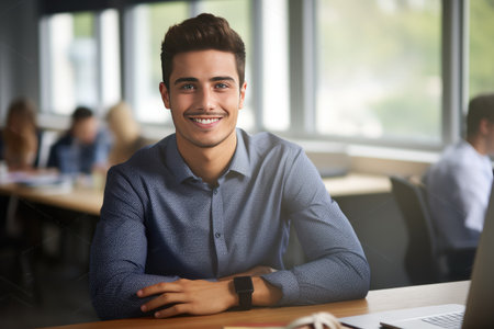 man smiling in office stock photoの素材