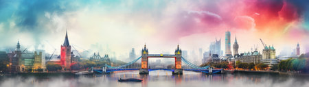 london city in the fog with buildingsの素材