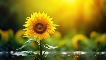sunflower near a yellow fieldの素材