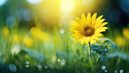 sunflower near a yellow fieldの素材