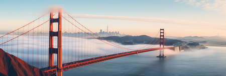 the golden gate bridge is seen from above as it entersの素材