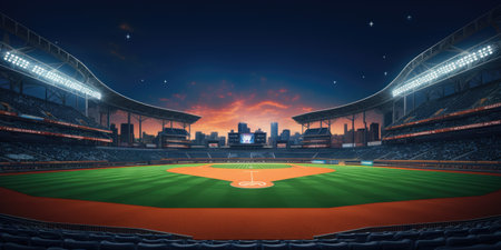 the sun rising over the baseball stadiumの素材