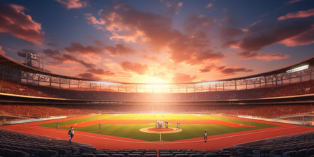 the sun rising over the baseball stadiumの素材