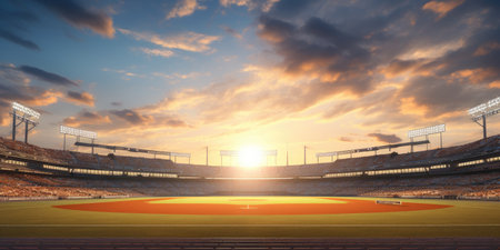 the sun rising over the baseball stadiumの素材