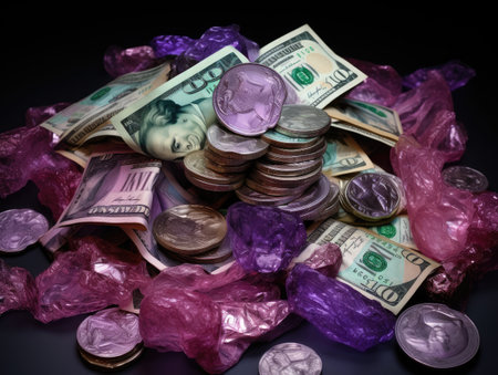 a pile of cash is laying next to euro currencyの素材